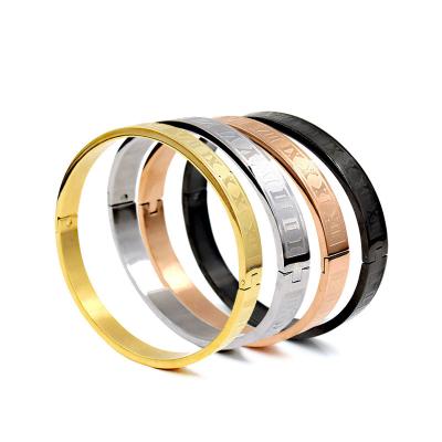 China Drop Shipping Punk Classics Style Gold Roman Number Bangle Roman Numeral Stainless Steel Fit Women Men Couple Bracelet for sale