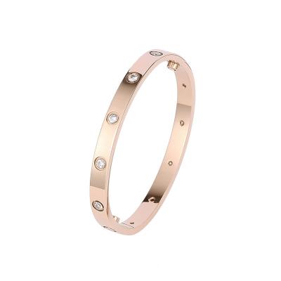 China Wholesale Punk Crystal Bangle Jewelry Women Zircon Gold Plated Love Screw Stainless Steel Bracelet And Bangles for sale