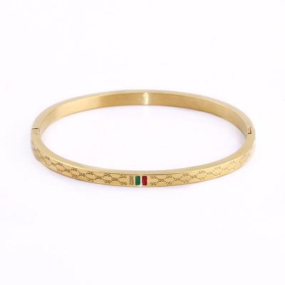 China Famous brand punk bangle female 18K gold stainless steel bracelets red and green charm bracelets for women lover jewelry wholesale for sale