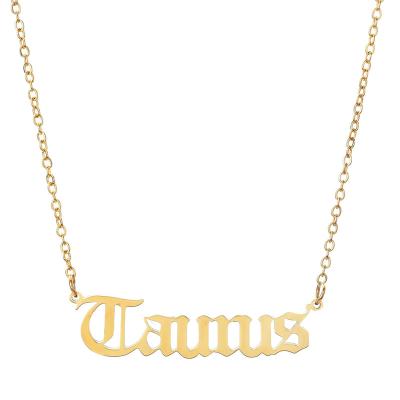 China TRENDY 18K Gold Plated Stainless Steel Waterproof Horoscope Jewelry 12 Letter Zodiac Sign Old English Pendant Necklace for sale