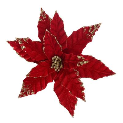 China Factory Direct Sales DIY Color Style Artificial Poinsettia Flower Chirstmas Decor Christmas Tree Decorative Flowers for sale