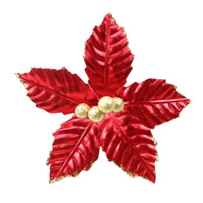 China Artificial Flower Heart Ball Gold Velvet Poinsettia Chirstmas Decor Simulation Poinsettia Glitter Decorative Flower for sale