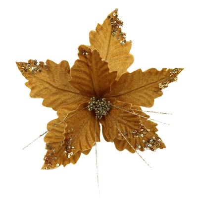 China Christmas Poinsettia Gold Lace Heart Christmas Glitter Flowers Chirstmas Decor Force Supplier Holiday Decorations for sale