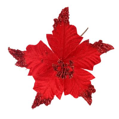 China Wholesale Red Fluffy Plush Cloth Holiday Home Decor Products Force Supplier Christmas Poinsettia Artificial Christmas Tree Decoration 5 Flower for sale