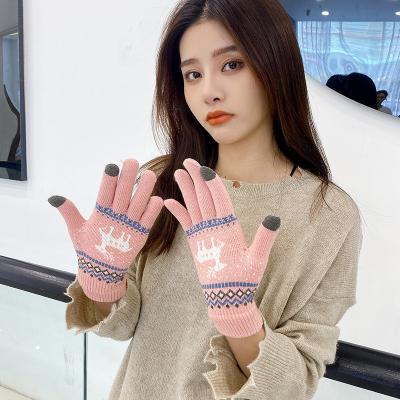 China Warm Touch Screen Glove Winter Warm Men Women Stretch Knit Mittens Acrylic Finger Guantes Full Crochet Female Thicken for sale