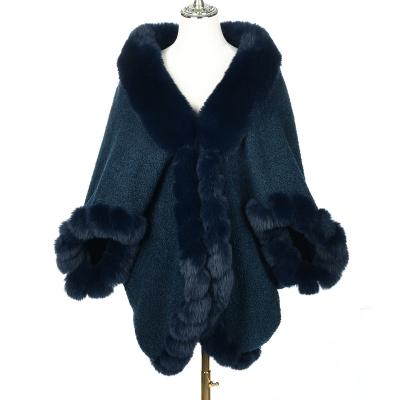 China 2022 New Products Hot Faux Fur Collar Poncho Fur Cape Elegant Ladies Large Fur Cape Shawl for sale