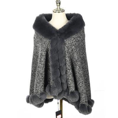 China New Hot Fashion Autumn Women Casual Luxury Style Poncho With Faux Fur Trim for sale