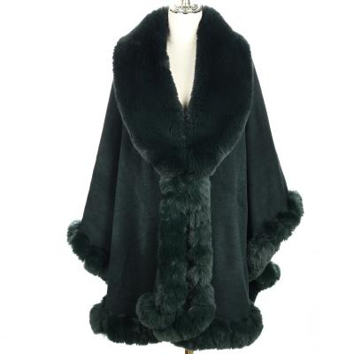 China Custom Logo Soft Faux Fur Cape Autumn Winter Warm Faux Fur 2022 Green Color Winter Warm Luxury Shawl Cape Fur Cape for sale