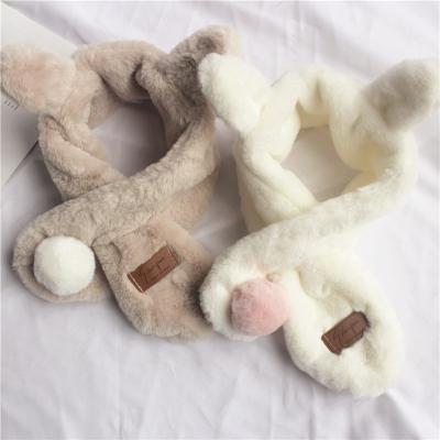 China Cute Warm Neck Warmer Neck Warmer Kids Doll Rabbit Plush Scarf Winter Cross Scarves For Girls for sale