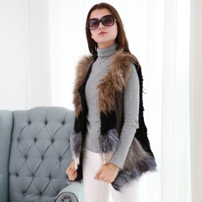 China 2022 Fashion Waterproof Luxury Waistcoat Real Raccoon Fur 100% Rabbit Fur Vest Women Knitted Fur Vest Wholesale for sale