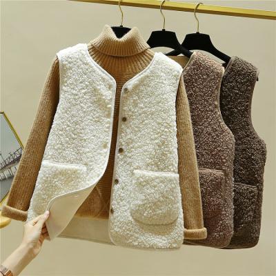 China New winter waterproof autumn ladies coats cardigan plush Korean style button warm sleeveless vest casual vest women vest for sale