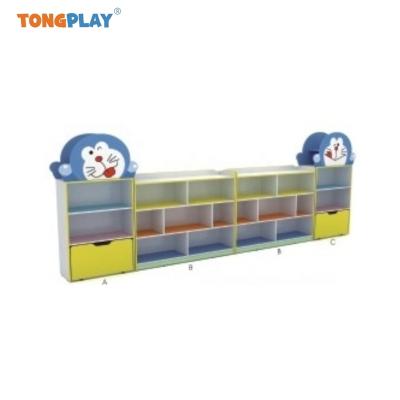 China Eco-friendly Cartoon Type small kindergarten preschool furniture kids wooden multi-cell storage unit cabinet for sale