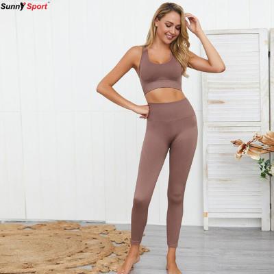 China Two-Piece Ladies Fitness Workout Fashion Women Fitness Suit Breathable Yoga Sleeveless Plus Size Wear Sportswear for sale