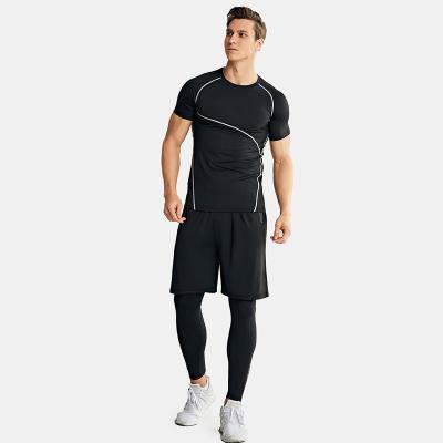 China New Style Breathable Three Piece Yoga Workout Suit Men Outdoor Fitness Sports Wear Short Sleeve for sale