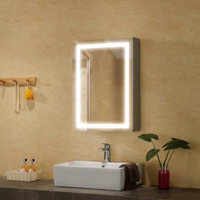 China Illuminated With Demister Pad Funky Shallow Narrow Bathroom Cabinet Led Light Touch Touch Screen Square Mirror for sale