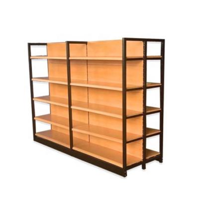 China Single Sided Supermarket Shelf Display Wooden And Metal Display Rack Gondola Shelving Shelves for sale