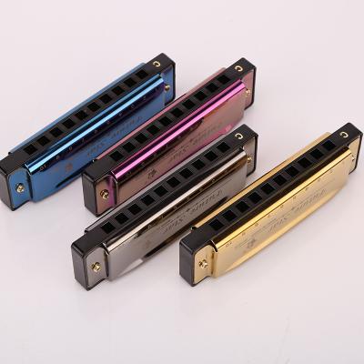 China Popular 10 Holes 20 Tones Stainless Steel Blue New Harmonica For Students for sale