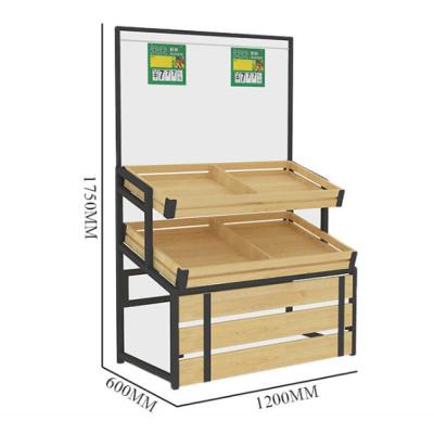 China Single Sided Wholesale Wooden Fruit Shelf Display Rack Wooden Fruit Vegetable Showcases for sale