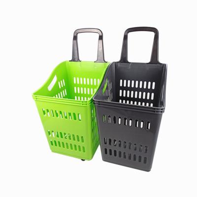 China Eco - Friendly Four Wheel Shopping Basket Trolley With Custom Logo Shopping Cart Supermarket for sale