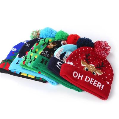 China COMMON Led Christmas Knit Hat With Led Light Christmas Light Up Beanie Hat New Year Decor For Kids Adults for sale