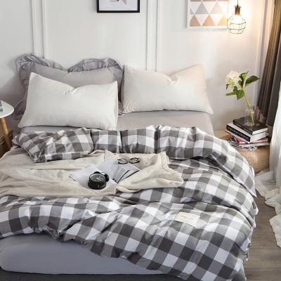 China Disposable Classic Black White Checks Wash Cotton Bed Flat Sheets Duvet Cover Sets for sale