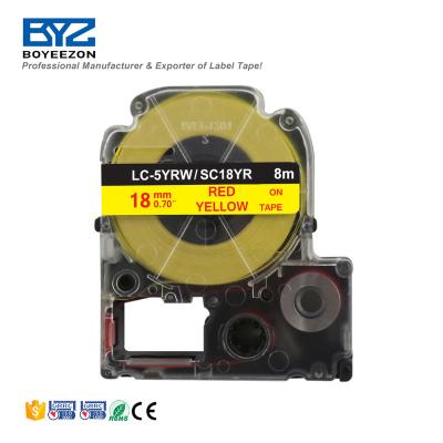 China COMPATIBLE hot sale ribbon printer used compatible epson label tape for LC-5YRW SC18YR red on yellow for sale