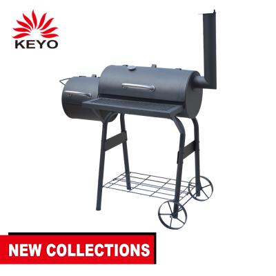 China 2019 Easily Cleaned Outdoor Smoker Chips Meat Charcoal Grill Bbq Wooden Barrel Smoker Cart Black à venda