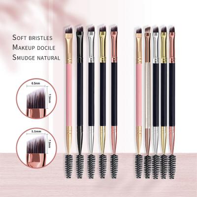 China Wholesale Private Label Skin-Friendly Peached Wooden Handle Brow Spoolie Brush Double Sided Eyebrow Brush for sale