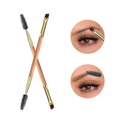 China Private Label Skin-Friendly Wholesale Angled Double Sided Eyebrow Brush Wooden Handle Brown Stiffens Eyebrow Spoolie Brush for sale