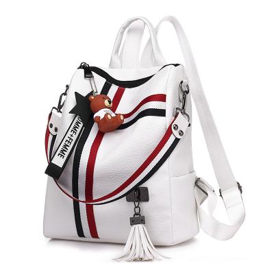 China Fashion Waterproof Zipper PU Leather Shoulder High Quality School Lady Bags Backpack Tassels Ornament Casual Handbag For Girls for sale