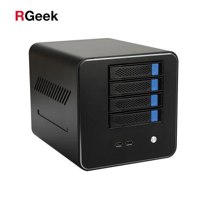 China RGeek Aluminum Alloy Full Mini 4Bay NAS Server Aluminum ITX with J1900 Motherboard and Adapter for sale