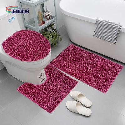 China Dekking Mat Bathroom Mat Set van het Chenille de Pu Met een laag bedekte Steunende Pluizige Toilet Te koop