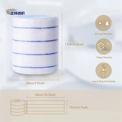 China 12x42cm Microfiber Cleaning Mop White Fabric Blue Stripes Non-Woven Cloth Disposable Mop Refill Pad for sale