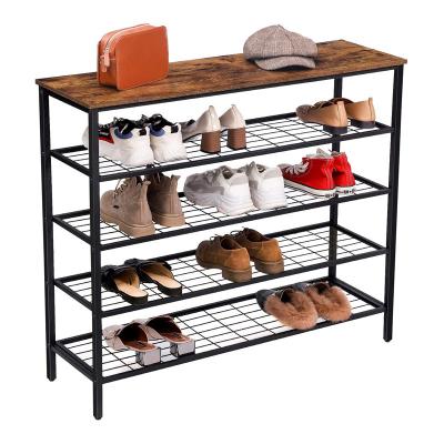 China High Quality Multifunctional Shoe Rack Organizer with 4 Mesh Shelves All-Metal Shoe Tower Shoe Storage Shelf with MDF Top Board for sale