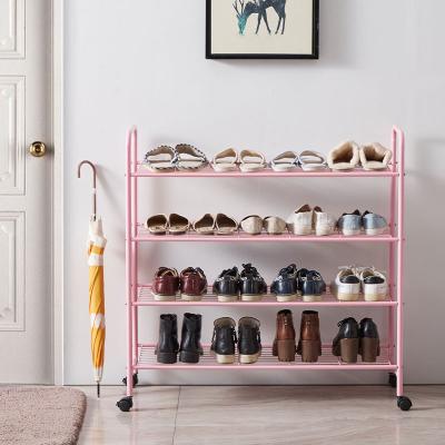 China Multi-Function Save Space Shoe Rack Display Stand Shoe Rack Pink Foldable Metal Customized Modern Finished Living Room Furniture for sale