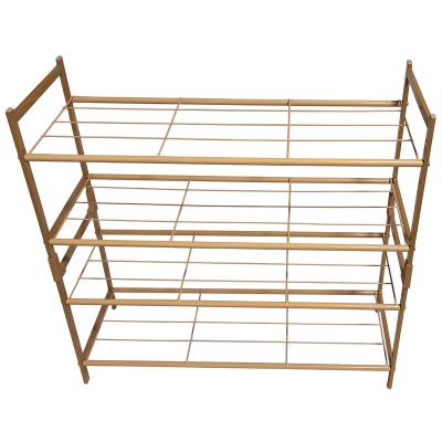 China 4-Tier Metal Convertible Stackable Shoe Rack Expandable and Adjustable Shoe Organizer Wire Grid Storage Shelf for sale