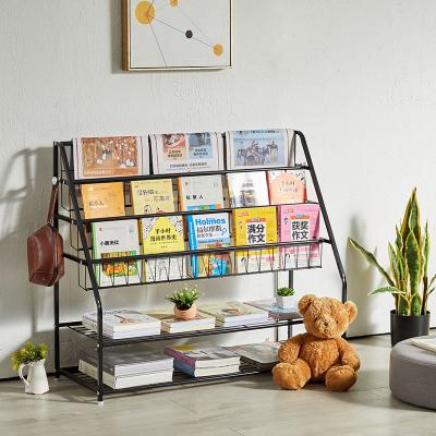 China High Quality Convertible 5 Tier Floor Standing Newspaper Magazine Display Rack Black Sticker Foldable Metal Customized for sale