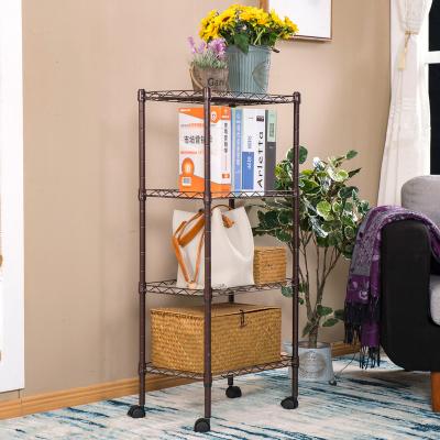 China Adjustable Height 4 Tier Storage Racks and Racks Adjustable Heavy Duty Storage Shelving Units with Casters Steel Wire Rack Organizer for sale