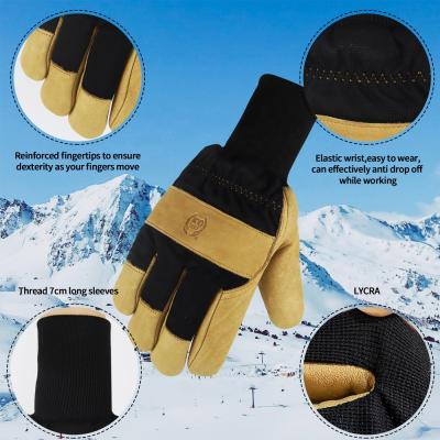 China Yellow Winter Durable Top Selling Cowhide Running Leather Ski Glove For Adult for sale