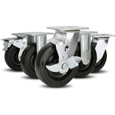 China swivel & Durable Black Rubber Steel Swivel Bracket Rigid Plate With Side Brake Castors Industrial Heavy Duty Wheels for sale