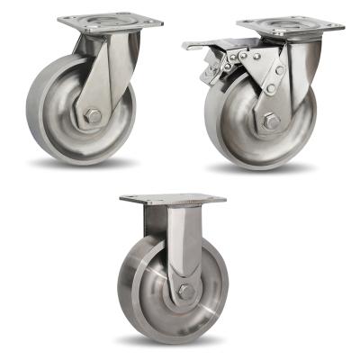 China swivel & Rigid All Stainless Steel Construction Ball Bearing Swivel Casters Lockable Medium Duty Industrial Double Wheels for sale