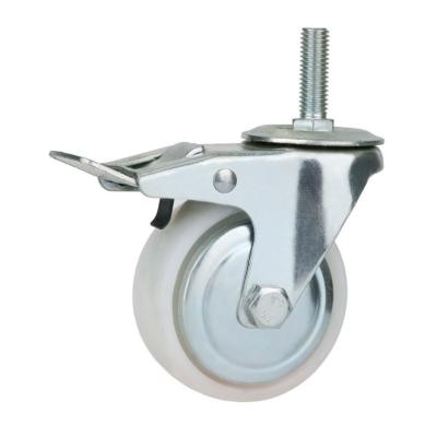 China PIVOT 100Mm Rollerblade White Desk Screw Caster Wheel Metal Dust Covering Fix Zinc Plating Plastic Brake Customized Casters Wheels for sale