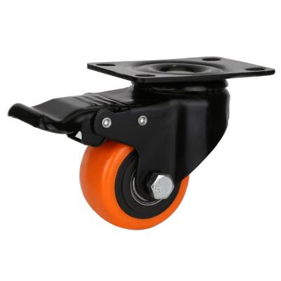 China Rigid Top Plate Orange Mute PU With Supporting Universal Wheel Rotating Roller Workbench Brakes Casters Wheels for sale