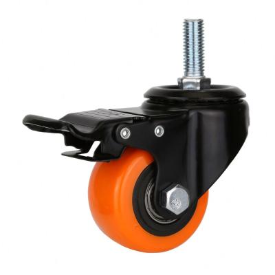 China Other Screw Swivel Brake Cheap Price Mute Orange PU Supporting Universal Wheel Roller Workbench Brakes Swivel Caster Wheels Light Duty for sale