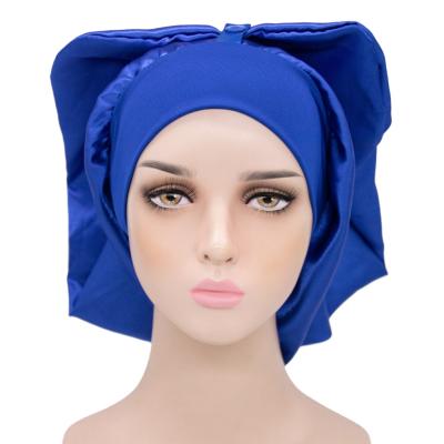 China 2021 Brand New Picture Button Pleat Long Tail Shower Cap Solid Color Reusable Wide Brim Bath Caps for sale