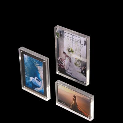 China Eco-Friendly Square Clear Acrylic Crystal Desk Photo Picture Frame Double Sided Magnetic Photo Block Frame For Office for sale