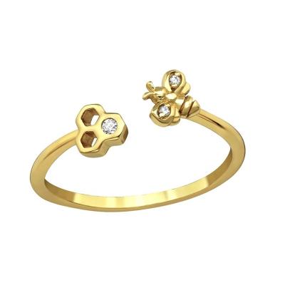 China Wholesale Hot Sale CLASSIC Gemnel Latest Brass With Diamond Initial Honeycomb Bee Ring Adjustable Gold Ring for sale