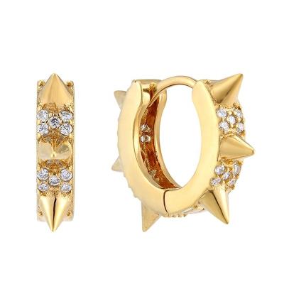 China TRENDY Gemnel Brass Gold Plated Chunky Beaded Spike Diamond Circle Huggie Earrings for sale