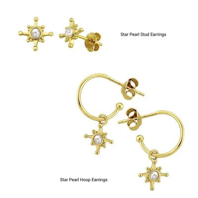 China Gemnel Fashion CLASSIC 18K Polish Brass High Gold Plated Unique Exquisite Star Bead Stud And Hoop Earring Sets for sale