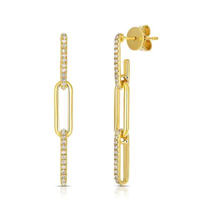 China Made With Gemnel Brass High Polished Fine Jewelry Gold Plated Big Cuban Chain Link Drop Studs Earrings For Woman for sale